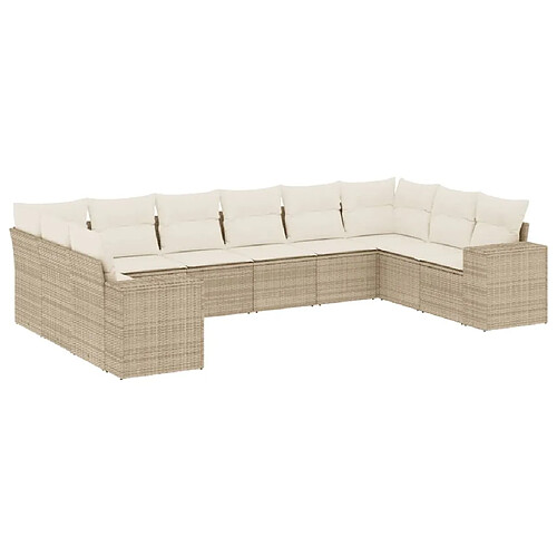 Maison Chic Salon de jardin avec coussins 10 pcs | Ensemble de Table et chaises | Mobilier d'Extérieur beige résine tressée -GKD92256