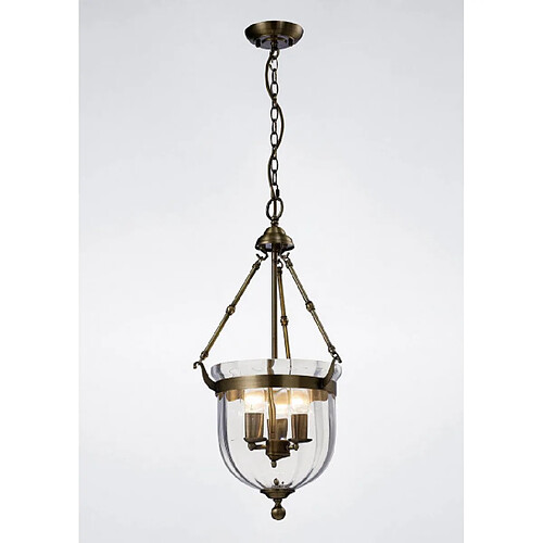 Luminaire Center Suspension Aubrey 3 Ampoules laiton antique/verre