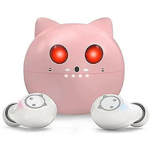 Chrono Écouteurs sans fil écouteurs bluetooth dans les oreilles écouteurs enfants, écouteurs sans fil avec contrôle tactile kitty chat écouteurs pour filles( Rose)