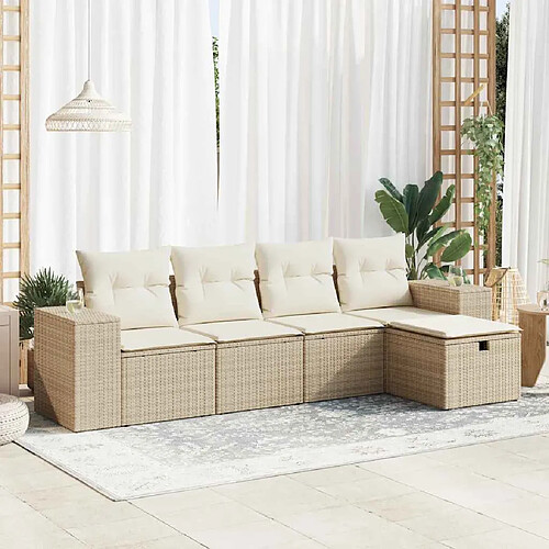 vidaXL Salon de jardin avec coussins 5 pcs beige résine tressée