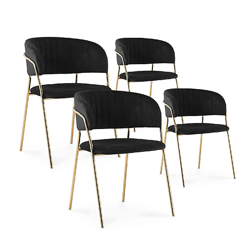 Lot de 4 chaises Margaux velours noir pieds or