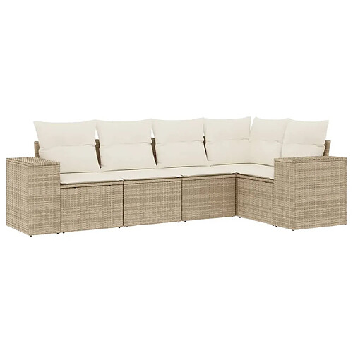 Maison Chic Salon de jardin avec coussins 5 pcs | Ensemble de Table et chaises | Mobilier d'Extérieur beige résine tressée -GKD33502