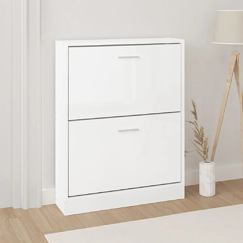 vidaXL Armoire à chaussure Blanc brillant 59x17x81 cm Bois ingénierie