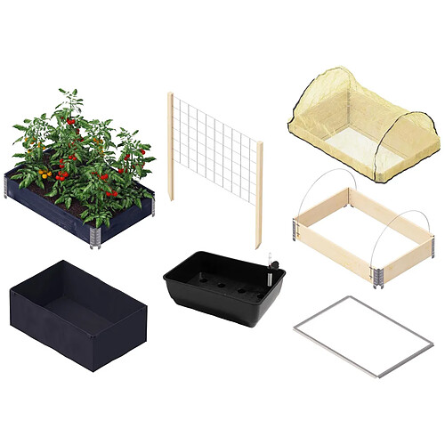 UPYARD Kit carré potager avec accessoires Gardenbox 120 x 80 cm noir.