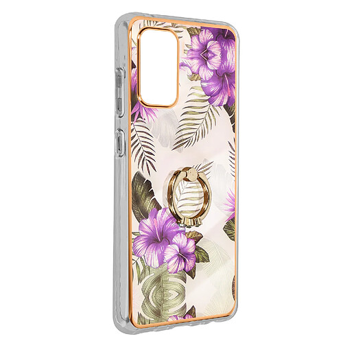 Avizar Coque Samsung A32 Bi-matière avec Bague de Maintien Motif Fleurs Violet