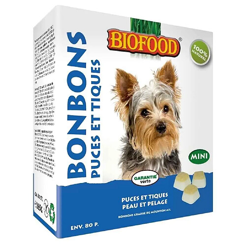 Bonbons Mini Puces et Tiques à l'Ail pour Chiens - Biofood - x80