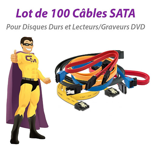 Lot x100 Câbles SATA Disque Dur Graveur DVD Serial-ATA E23714 Tailles Variables · Occasion