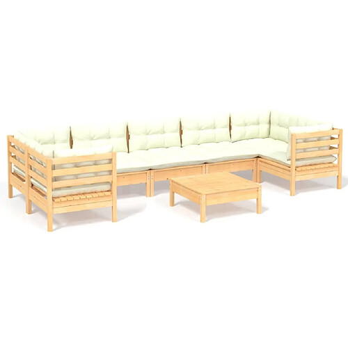 Maison Chic Salon de jardin 8 pcs avec coussins | Ensemble de Table et chaises | Mobilier d'Extérieur crème Bois de pin -GKD75703