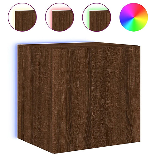 Maison Chic Meuble TV mural, Banc TV avec lumières LED pour salon, Meuble de rangement chêne marron 40,5x35x40 cm -GKD58837