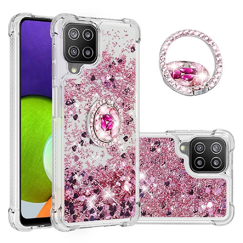 Coque en TPU Antichoc aux sables mouvants à motifs avec béquille en forme d'anneau Coeurs en or rose pour votre Samsung Galaxy A22 4G (EU Version)