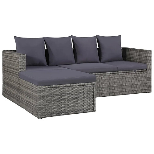 Maison Chic Salon de jardin 4 pcs + coussins - Mobilier/Meubles de jardin - Table et chaises d'extérieur Résine tressée Gris -MN76850