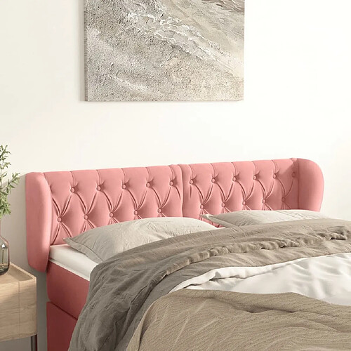 Maison Chic Tête de lit scandinave avec oreilles,meuble de chambre Rose 147x23x78/88 cm Velours -MN82550