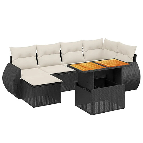 Maison Chic Ensemble Tables et chaises d'extérieur 7pcs avec coussins,Salon de jardin noir résine tressée -GKD693601