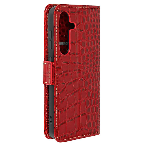 Avizar Étui Cuir pour Samsung Galaxy S24 Portefeuille RFID Motif Crocodile Rouge