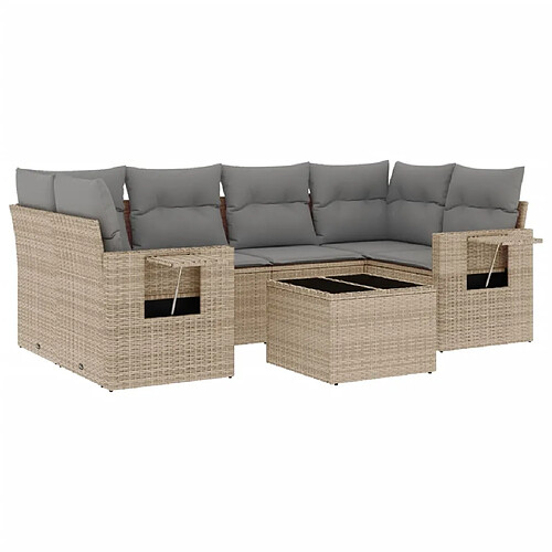 Maison Chic Salon de jardin avec coussins 7 pcs, Ensemble Tables et chaises de jardin, beige résine tressée -GKD871805