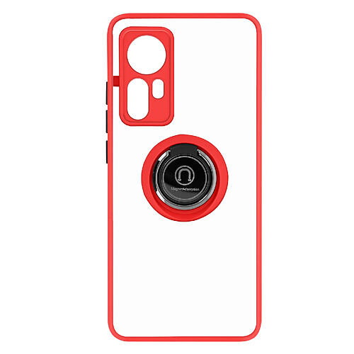 Avizar Coque Xiaomi 12 Pro Bi-matière Bague Métallique Support Vidéo Rouge