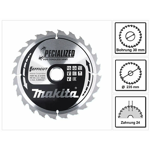 Makita CCM23524G Lame de scie circulaire SPECIALIZED EFFICUT 235 x 30 x 1,5 mm - 24 dents, pour bois ( E-01915 )