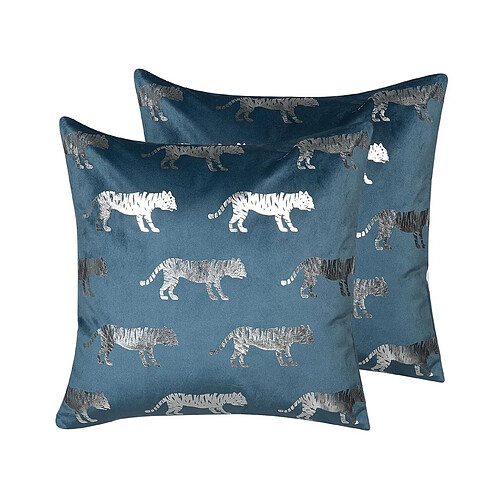 Beliani Lot de 2 coussins BLUEBELL Velours 45 x 45 cm Animal Bleu