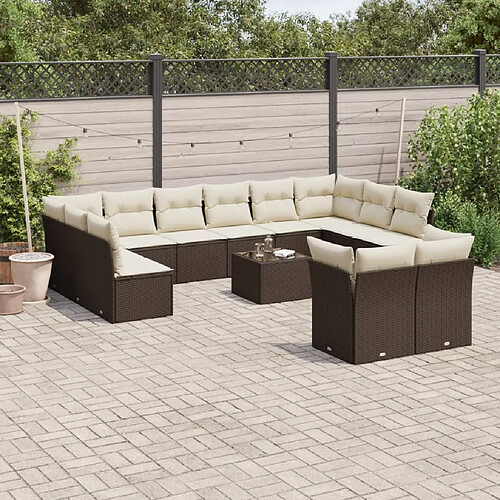 vidaXL Salon de jardin avec coussins 13 pcs marron résine tressée