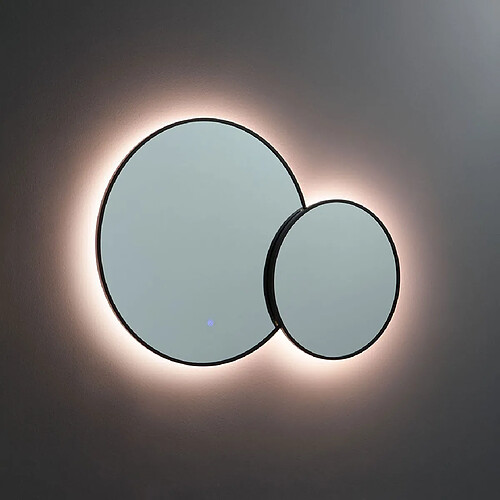 Kiamami Valentina DOUBLE MIROIR ROND AVEC BORD NOIR ET RÉTRO-ÉCLAIRAGE PAR LEDS