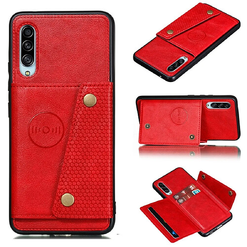 Wewoo Coque Rigide Pour Galaxy A90 5G Etui de protection magnétique antichoc PU + TPU avec fentes cartes Rouge