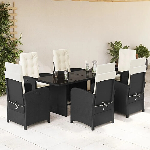 vidaXL Ensemble à manger de jardin coussins 7pcs Noir Résine tressée