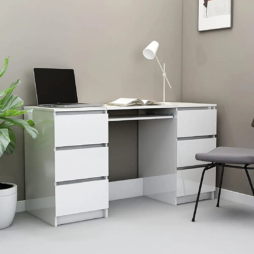 vidaXL Bureau Blanc brillant 140x50x77 cm Bois d'ingénierie