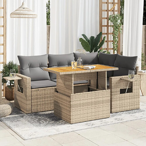 vidaXL Salon de jardin avec coussins 5 pcs beige résine tressée