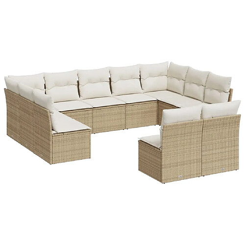 Maison Chic Salon de jardin 11 pcs avec coussins | Ensemble de Table et chaises | Mobilier d'Extérieur beige résine tressée -GKD75860