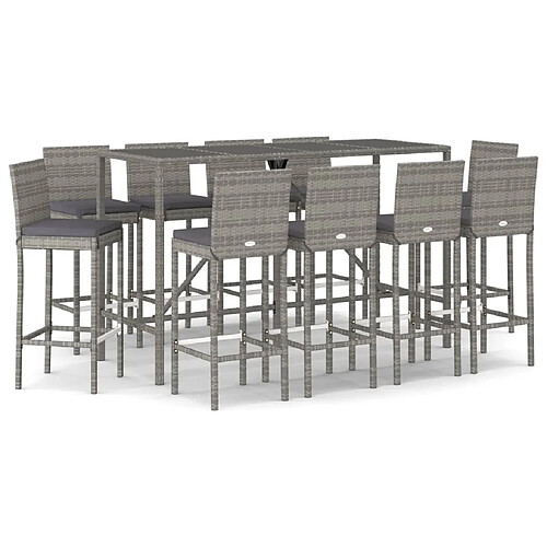 Maison Chic Ensemble de bar de jardin 11 pcs et coussins,Table + chaises + coussins de jardin gris poly rotin -GKD746201