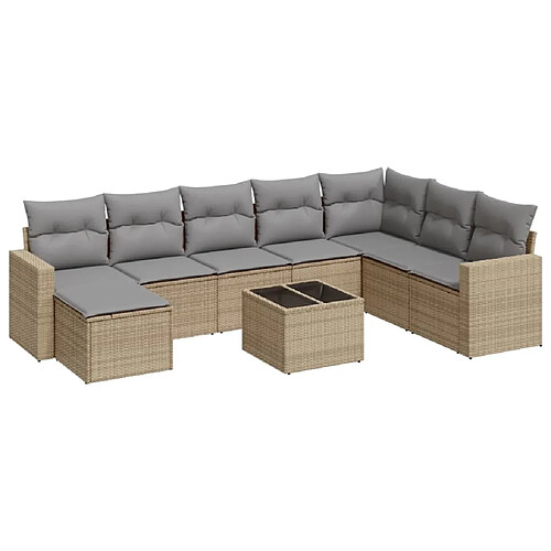 Maison Chic Salon de jardin avec coussins 9 pcs | Ensemble de Table et chaises | Mobilier d'Extérieur beige résine tressée -GKD57407