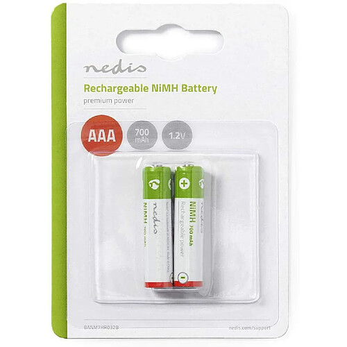 Nedis BANM7HR032B Pile Rechargeable Ni-MH AAA - 1.2 V - 700 mAh - 2 pièces - Blister