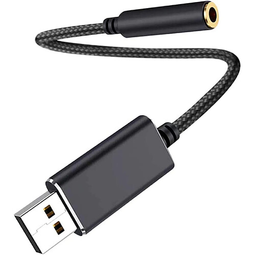 Adaptateur audio USB, adaptateur de prise audio USB vers 3,5 mm, adaptateur audio de carte son externe USB avec prise casque et microphone 3,5 mm (noir/20 cm)