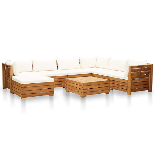 vidaXL Salon de jardin 8 pcs avec coussins Acacia solide Blanc crème