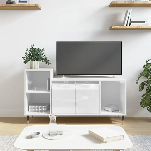 Maison Chic Meuble TV scandinave - Banc TV pour salon Blanc brillant 100x35x55 cm Bois d'ingénierie -MN72801