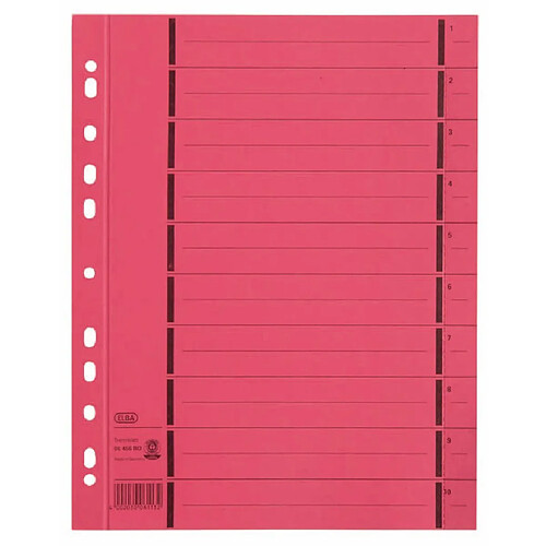 Elba 06456ro Référence Intercalaires avec perforations numérotées 1?10 doublé application Chemise Rouge Lot de 100