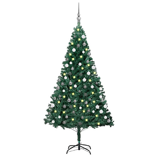 vidaXL Arbre de Noël artificiel pré-éclairé et boules vert 150 cm PVC