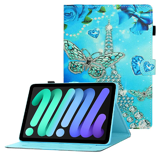 Etui en PU ligne de couture à texture croisée avec support et porte-cartes papillon et tour pour votre Apple iPad mini (2021)