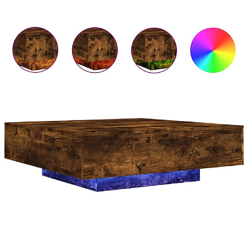 Maison Chic Table basse pour salon | Table à café avec lumières LED chêne fumé 100x100x31 cm -GKD53063