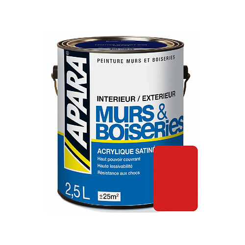 Apara Peinture intérieure couleur, acrylique satinée-2.5 litres-Rubis