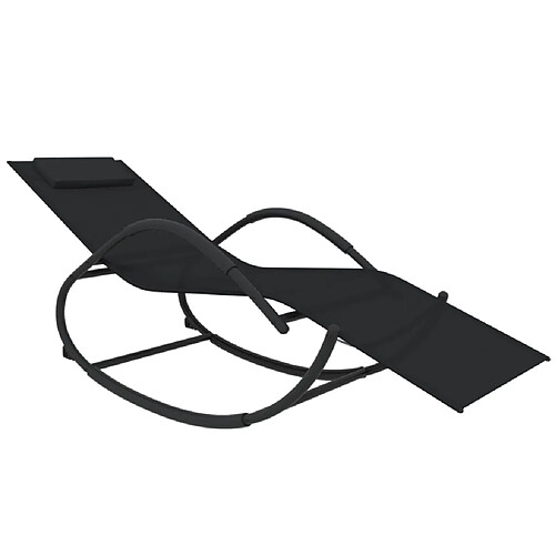 Helloshop26 Transat chaise longue bain de soleil lit de jardin terrasse meuble d'extérieur à bascule noir acier et textilène 02_0012974