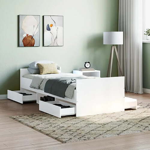 Maison Chic Lit adulte - Cadre Structure de lit avec tête de lit Contemporain/pied de lit blanc 75x190 cm -MN12507