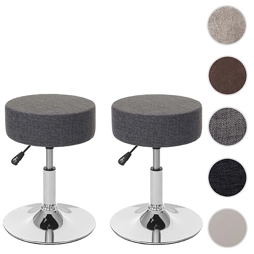 Mendler 2x Tabouret HWC-C22, hauteur réglable, Ø 35 cm, tissu ~ gris