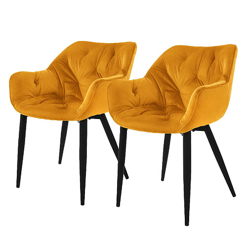 Chaise de salle à manger 2 pièces jaune moutarde Housse en velours avec pieds en métal, matériel de montage inclus ML-Design