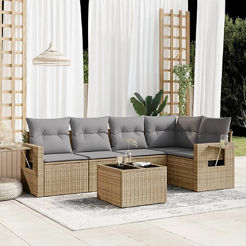 vidaXL Salon de jardin avec coussins 6 pcs beige résine tressée