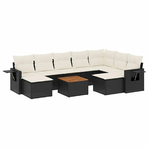 Maison Chic Salon de jardin 10 pcs avec coussins | Ensemble de Table et chaises | Mobilier d'Extérieur noir résine tressée -GKD29104