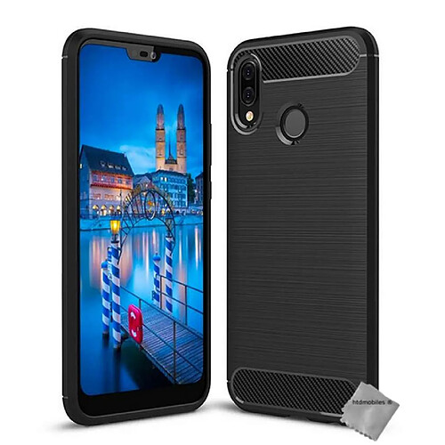 Htdmobiles Coque silicone gel carbone pour Huawei P20 Lite + verre trempe - NOIR