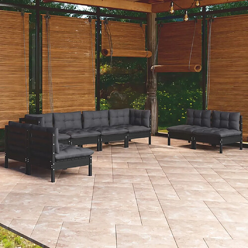 vidaXL Salon de jardin 9 pcs avec coussins bois de pin massif