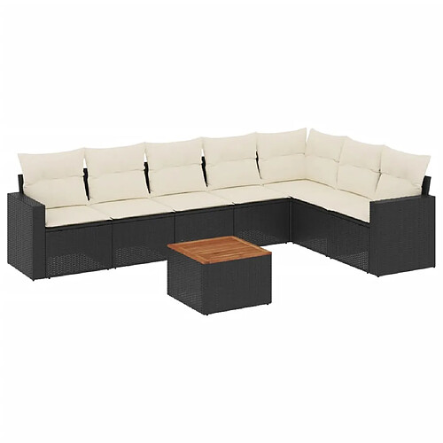 Maison Chic Salon de jardin 8 pcs avec coussins | Ensemble de Table et chaises | Mobilier d'Extérieur noir résine tressée -GKD44270