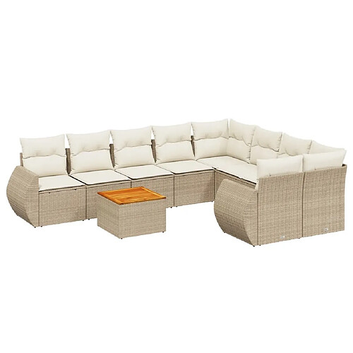 Maison Chic Salon de jardin avec coussins 9 pcs, Ensemble Tables et chaises de jardin, beige résine tressée -GKD741581